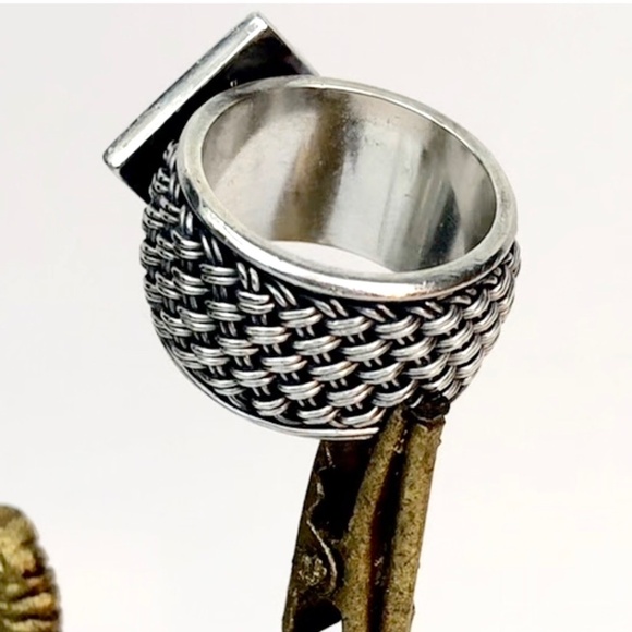 Vintage Suarti BA Sterling Silver Basketweave Dome Ring Wide Band Size 7 1980's - Picture 13 of 16